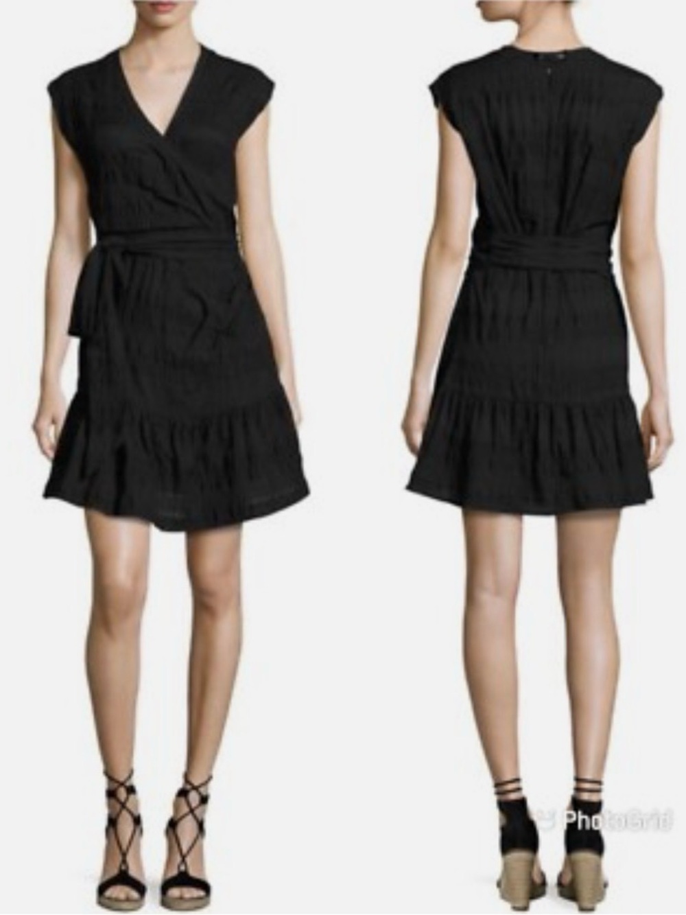 Veronica Beard Shadow Shirred Wrap Ruffle Mini Dress LBD — Size 4
